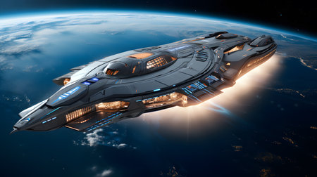 3D CG rendering of space ship. High resolution image. 3D image.の素材