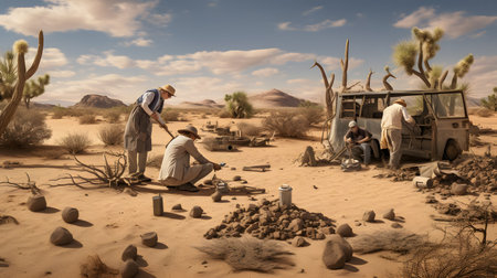 Unidentified people working in the Wadi Rum desert in Namibiaの素材