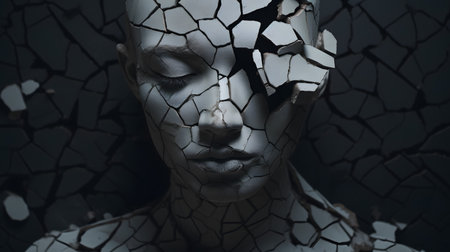 Portrait of a beautiful woman with a broken glass. 3d renderingの素材