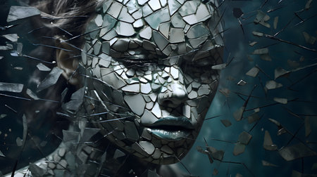Fantasy portrait of a beautiful woman with broken glass. 3d renderingの素材