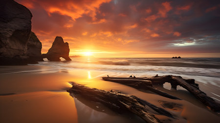 Sunset at the beach of Algarve, Portugal. Long exposureの素材