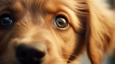 Close-up portrait of a cute golden retriever puppy with big eyesの素材