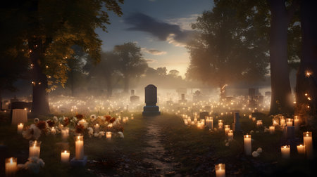 Graves in the cemetery at night. Halloween background. 3d renderingの素材