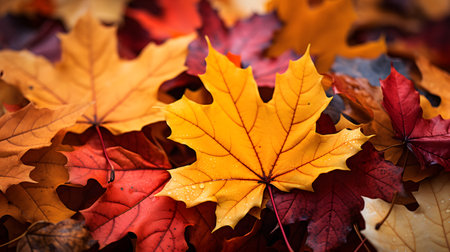 Colorful autumn maple leaves in the park. Fall season background.の素材