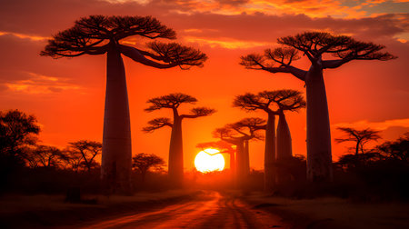 Sunset at Baobab trees in Madagascar. Beautiful sunset in Africa.の素材