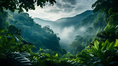 Tropical rainforest with fog in the morning, Sri Lankaの素材