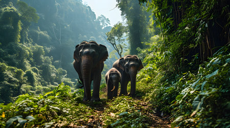 Elephants in the jungle of Doi Inthanon National Park, Chiang Mai, Thailandの素材