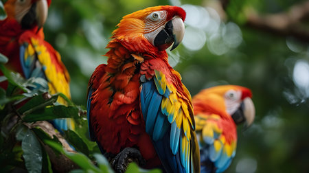 beautiful Scarlet macaws on the tree in the park, Thailandの素材