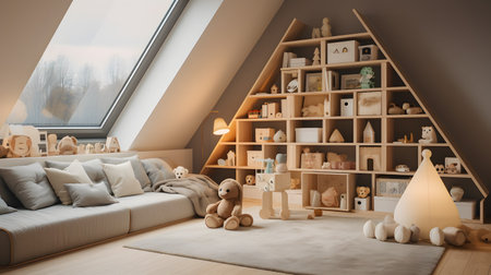 Interior of children's room in Scandinavian style. 3d renderingの素材