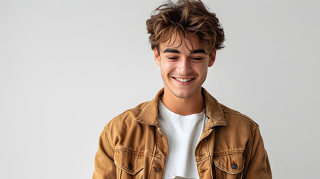 Portrait of a handsome young man smiling and looking at the cameraの素材