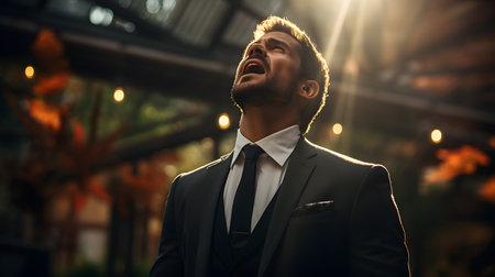 Portrait of a handsome young man in a suit. Men's beauty, fashion.の素材