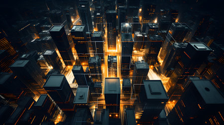 Modern city at night, 3d rendering. Computer digital drawing.の素材