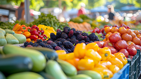 Fresh fruits and vegetables at the farmers market. Selective focus.の素材