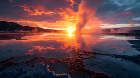 Sunset at Hveravellir geothermal area, Icelandの素材