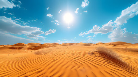 Desert sand dunes with sun and blue sky. 3d renderingの素材