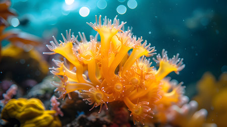 Close up of yellow coral in the water. Underwater world.の素材