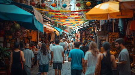Unidentified people walking in the shopping street in Bangkok, Thailand.の素材