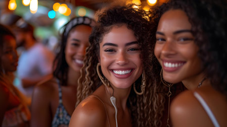 Portrait of a group of young African-American women at the partyの素材