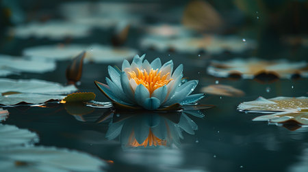 Beautiful water lily with reflection on the surface of the waterの素材