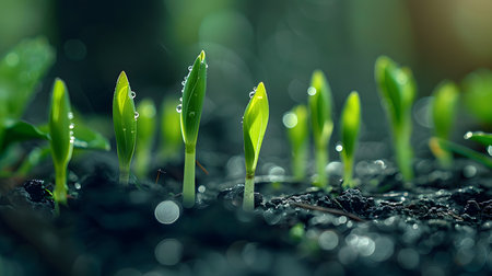 Green seedling illustrating concept of new life and eco-friendly developmentの素材