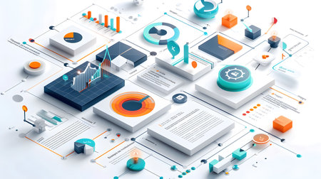 Business infographics with 3d isometric elements. Vector illustration.の素材