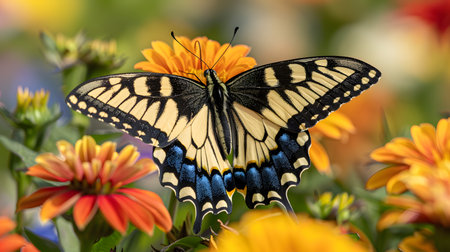 Swallowtail butterfly (Papilio machaon) on a flowerの素材