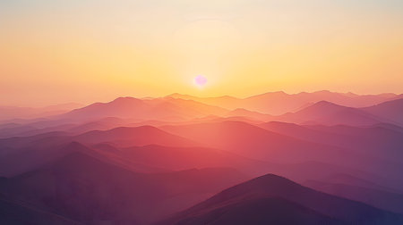 Sunset over the mountains. Landscape with mountains in the morning.の素材