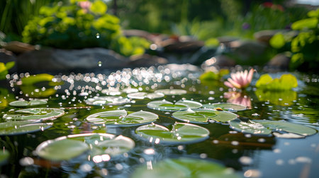 Water lily in the pond with sunlight and bokeh.の素材