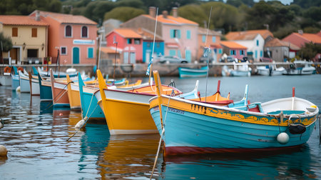 Colorful fishing boats in the harbor of Rovinj, Croatiaの素材