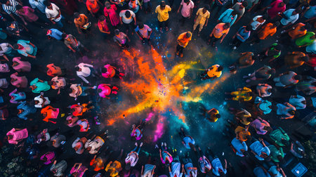 Aerial view of crowd of people in a circle. 3D renderingの素材