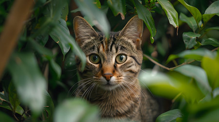 Cute tabby cat in the garden. Selective focus.の素材
