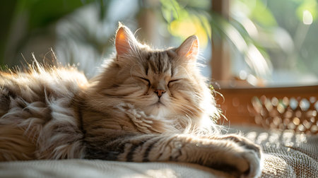 Siberian cat relaxing on sofa in living room at home.の素材