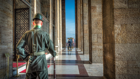 Ankara, Turkey - October 25, 2012: Guardsman of Ataturk Mausoleum, Anitkabir, monumental tomb of Mustafa Kemal Ataturk, greatest leader,first president of Turkey in Ankara, Turkeyのeditorial素材