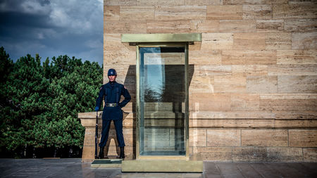 Ankara, Turkey - October 25, 2012: Guardsman of Ataturk Mausoleum, Anitkabir, monumental tomb of Mustafa Kemal Ataturk, greatest leader,first president of Turkey in Ankara, Turkeyのeditorial素材