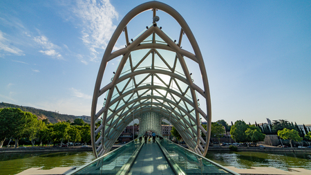 Tbilisi, Georgia - August 6, 2015: The Bridge of Peaceのeditorial素材