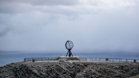Nordkapp, Norway - June 6, 2016: Globe monument at Nordkapp, the northernmost point of Europeのeditorial素材
