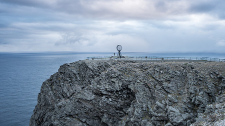 Nordkapp, Norway - June 6, 2016: Globe monument at Nordkapp, the northernmost point of Europeの写真素材