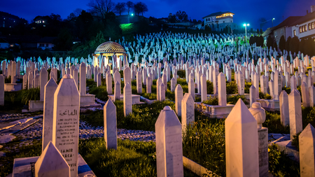 SARAJEVO, BOSNIA AND HERZEGOVINA - May 1 2014: The cemetery on the hill for people died in Bosnian War in Sarajevo, Bosnia.のeditorial素材