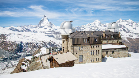 ZERMATT, SWITZERLAND - May 16. 2017: Matterhorn and the Gornergrat Observatory during winter.のeditorial素材