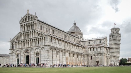Pisa, Italy - September 2014: Pisa cathedral and leaning Tower of Pisa in a summer day in Pisa, Italyのeditorial素材