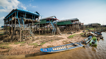 Fisherman village of Kompong Khleang at Tonle Sap Lake, Cambodia. The lake is the largest in southeast Asia.の写真素材