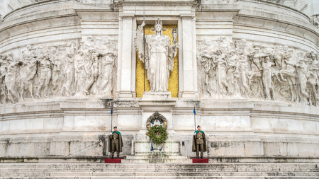 Rome, Italy February 2015: The honor guards of national monument of Vittorio Emanuele II on the the Piazza Venezia in Rome, Italyのeditorial素材