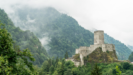 Camlihemsin, Rize, Turkey - July 2017: Zil castle, also known as Zilkale Castle. Ring Fort Zilkaleのeditorial素材