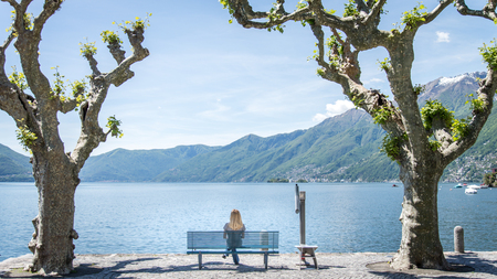Locarno, Switzerland - May 2017: City of Locarno with a view of lake Maggiore, Ticino, Switzerlandのeditorial素材