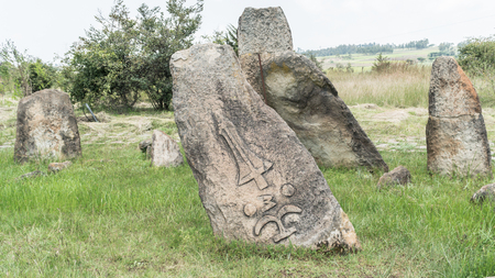 Tiya, Ethiopia - September 2017: Megalithic Tiya stone pillarsの写真素材