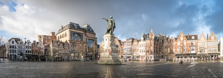 Ghent, Belgium - February 2018: Statue of Jacob van Artevelde in the Vrijdagmarkt square located in...