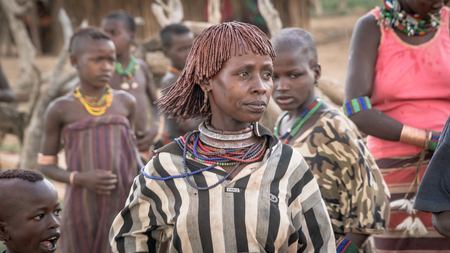 Omo Valley, Ethiopia - September 2017: Unidentified woman from the tribe of Hamar in the Omo Valley...