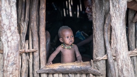 Omo Valley, Ethiopia - September 2017: Unidentified baby from the tribe of Hamar in the Omo Valley...
