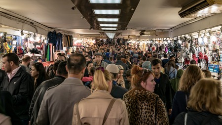 istanbul, Turkey - March 2018: Crowd of people passing through Istanbul's Eminonu quarter underground passageのeditorial素材