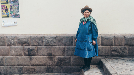 Cusco, Peru - August 2017: Portrait of an unidentified Peruvian Woman in Cusco, Peruのeditorial素材